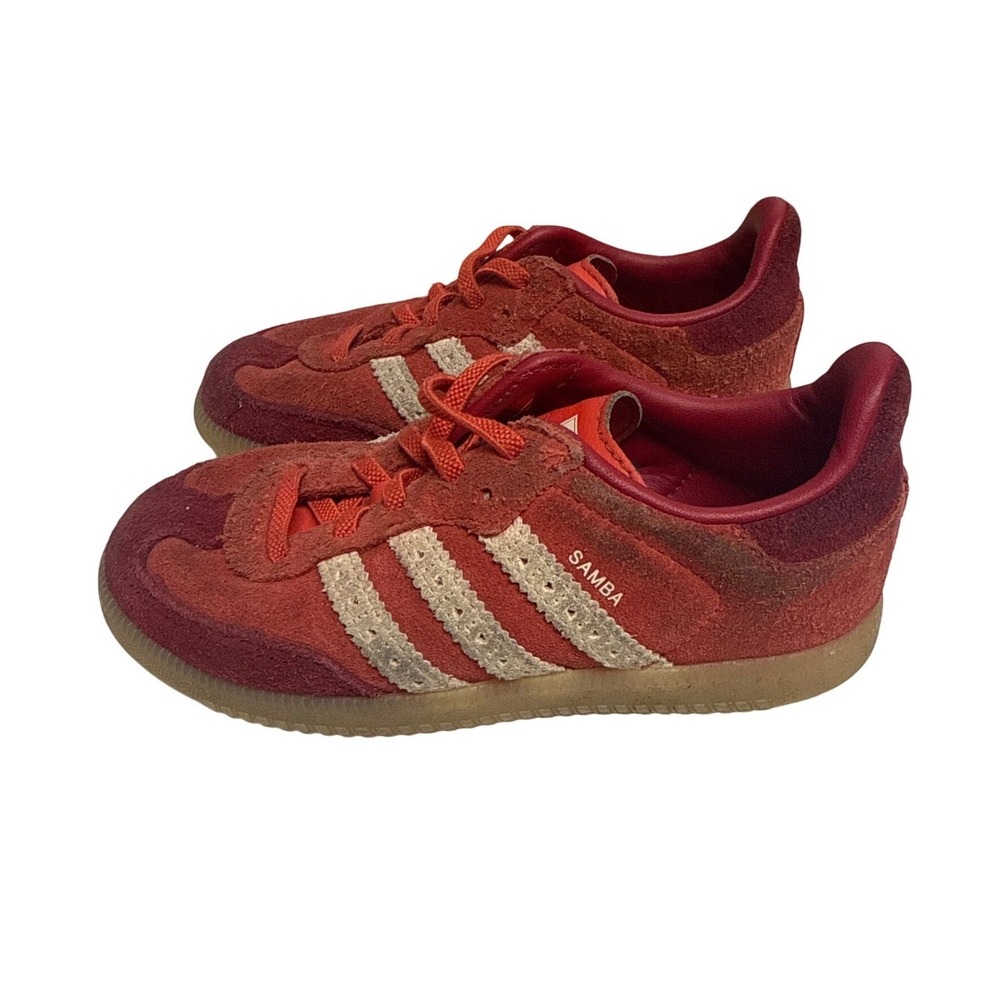 Adidas Samba Sneakers Kids 10K Red Suede Gum Sole Retro Soccer Classic Athletic